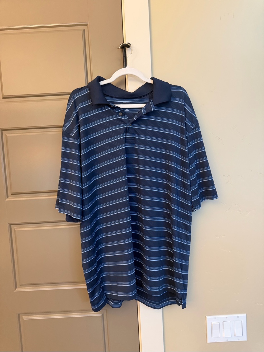 Kirkland Signature Navy and Light Blue Striped Polo